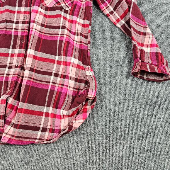 Pink Flannel Plaid Womens Size 7-9 Long Sleeve Shirt Button Tab Sleeve - Picture 9 of 16